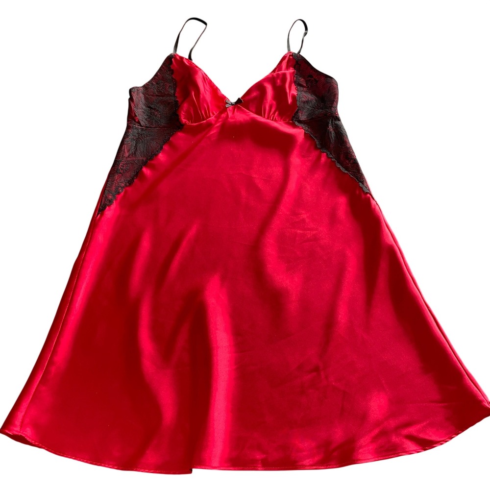 Apt. 9 Small Red Satin Lace Trim Chemise Nightgown Romantic Goth Adjustable